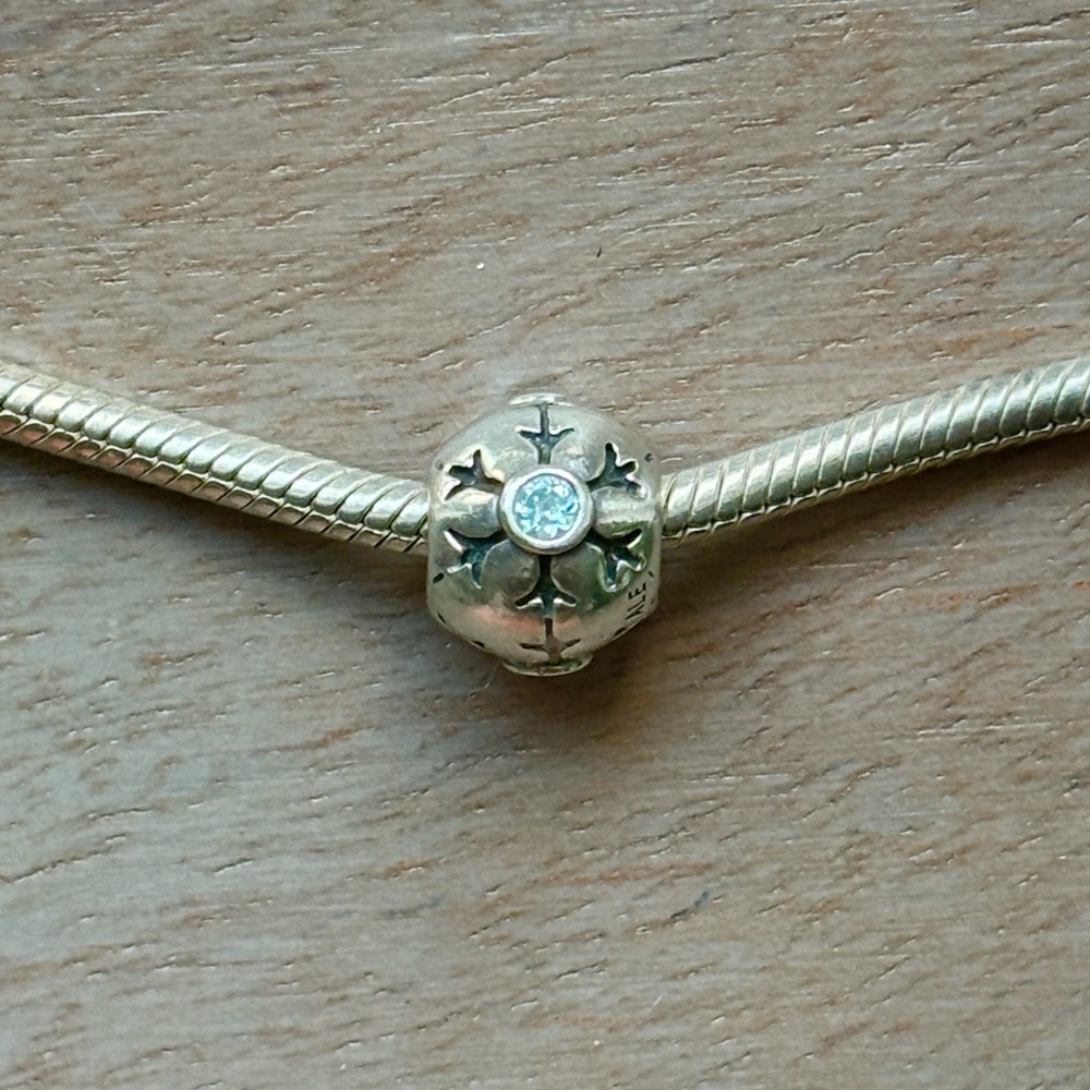 Pandora Silver Snowflake Charm with Blue Crystals